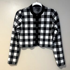 cropped preppy Checkered Cardigan button up front stretchy